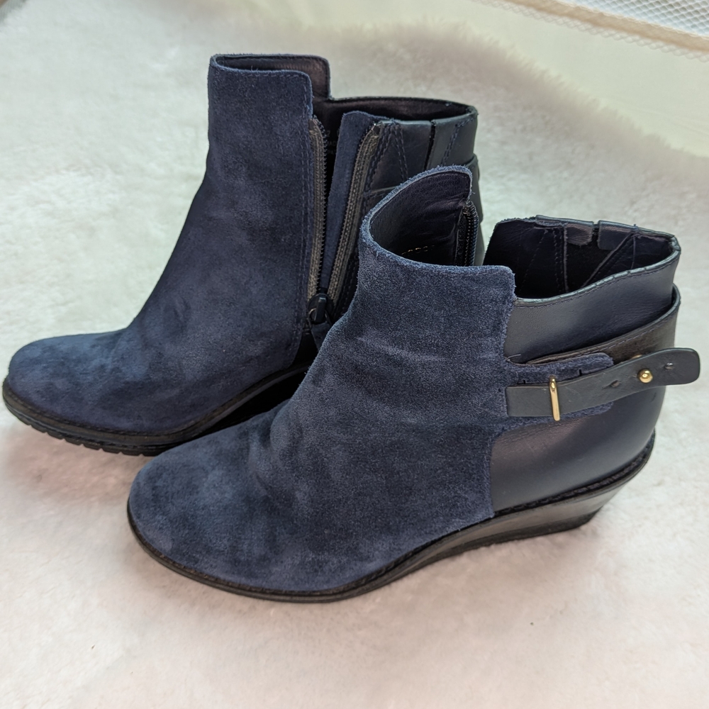 Cole Haan X Nike Air 5B Wedge Boots Dark Blue Ankle Booties Suede Leather - Picture 2 of 8